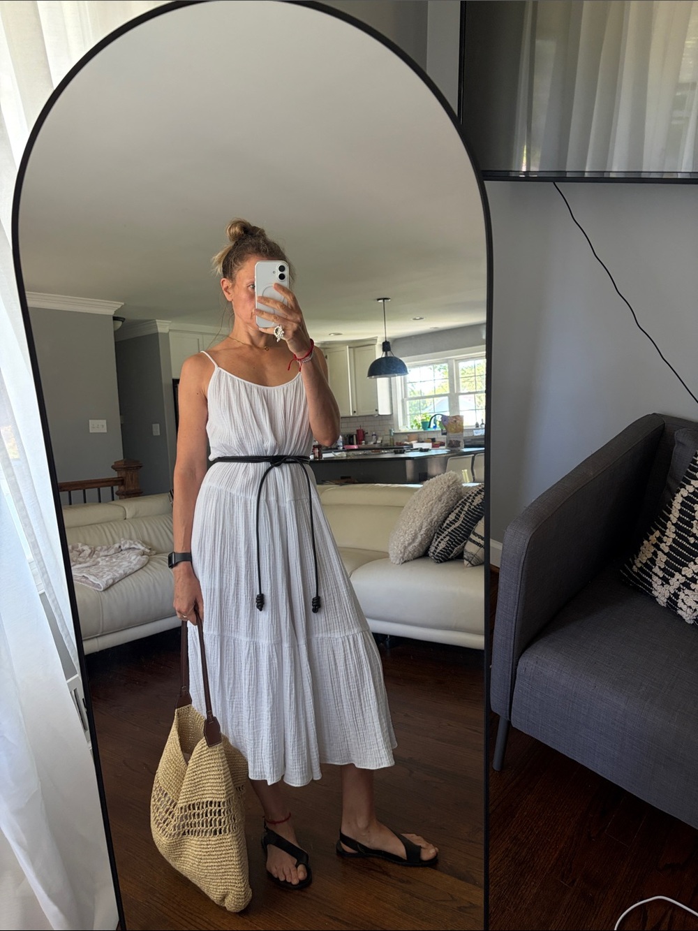Calf length dress in double layer fabric